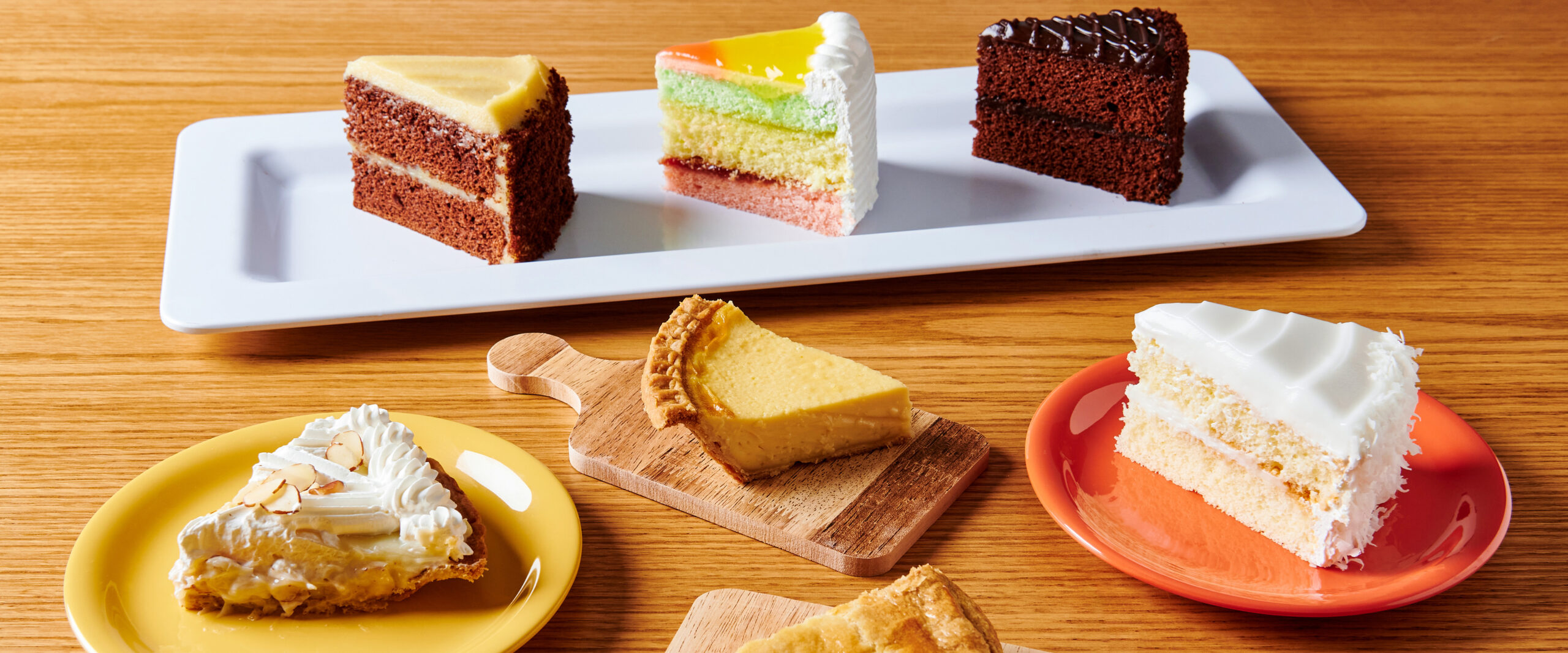 Slices of assorted cakes and pies